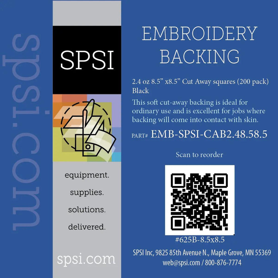 Embroidery Cut-Away 2.4oz Black 8.5"x8.5" 200ct (#625B)