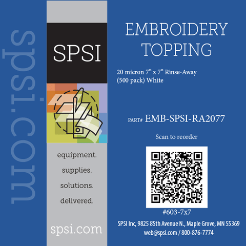 Embroidery Rinse-Away 20Mic 7"x7" 500ct (#603)