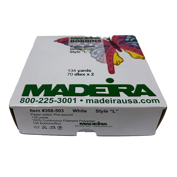 Madeira Paper Sided White Bobbin Style "L" 134yrd - 144ct